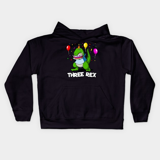 Dinosaur Three Rex 3rd Birthday Party Kids Hoodie by underheaven